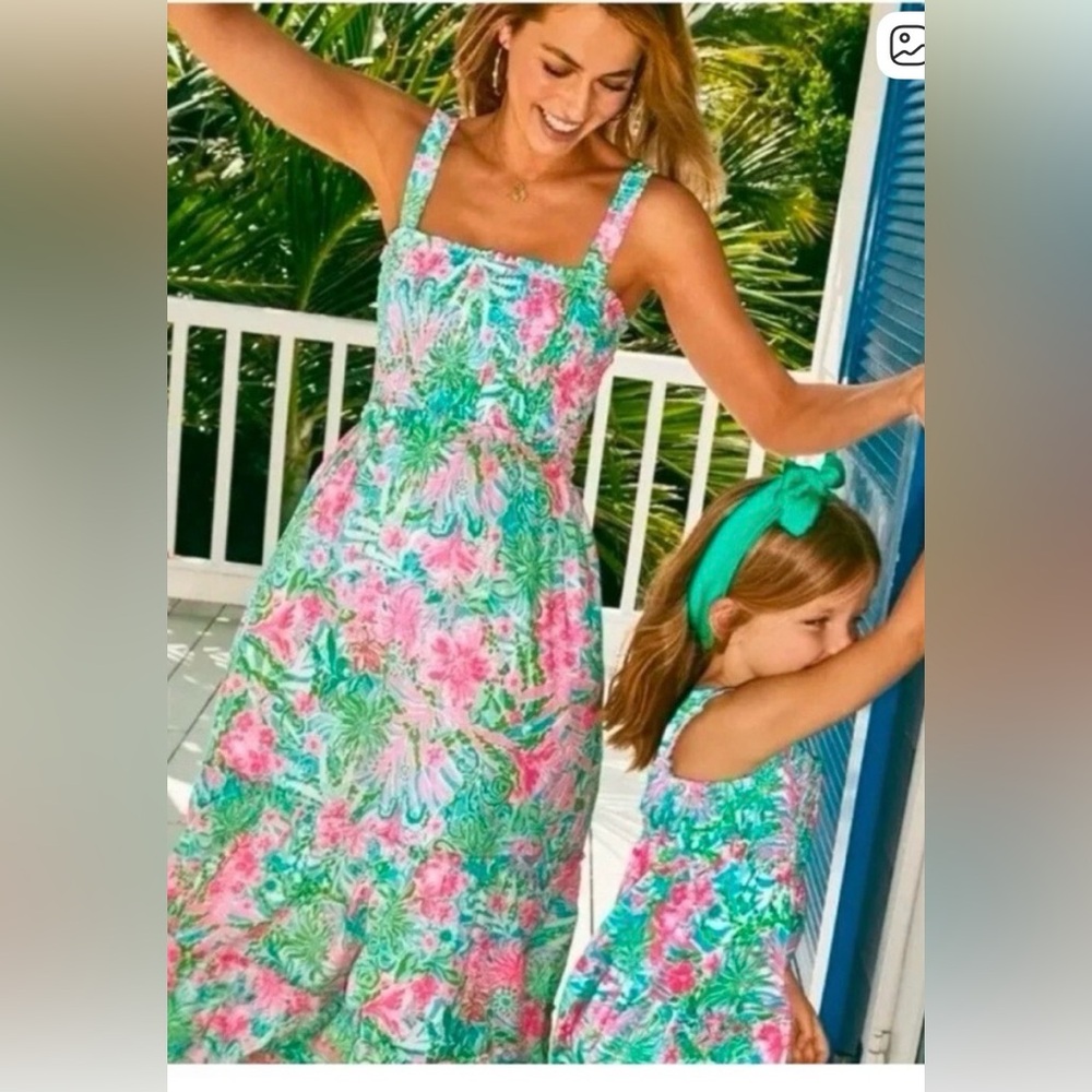 Lilly Pulitzer Sleeveless Pink & Mint Floral Maxi Dress S